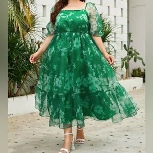 Green Puff Sleeve Flounce Dress | Selkie Dupe